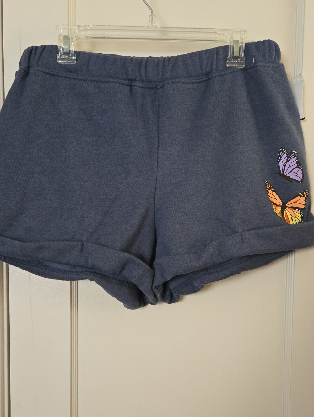 Denim Blue Roll Cuff Shorts With Butterflys